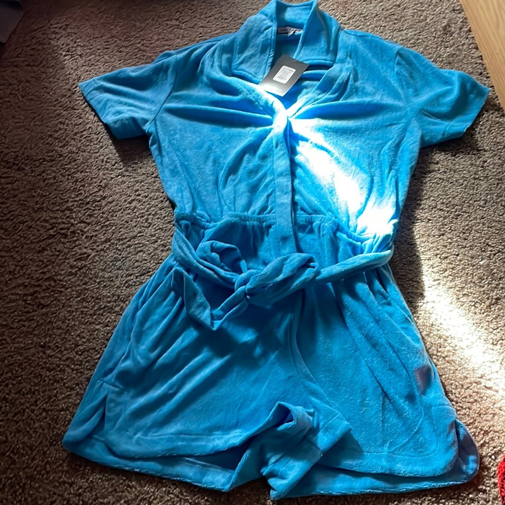 Tia Terry Cloth Romper - Turquoise